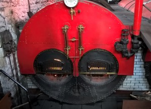 Lancashire boiler, one of two, made near Manchetser and looking suitably angry, methinks