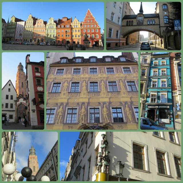 All from the old town centre except the top right image from Cathedral island. The narrow blue building was our drinking spot, Academicus bar. The tower is of St Elisabeth’s church – the place I found most spiritually evocative – sparse decoration and severe windows and side chapels but a very beautiful altar. Couldn’t find out what the black figures on the corner building were all about.